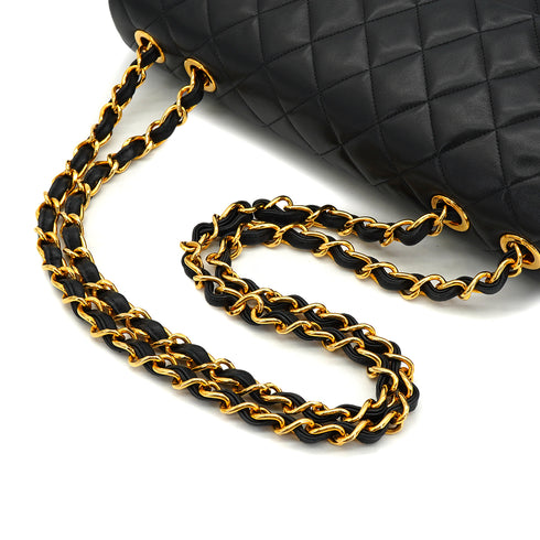 VINTAGE CHANEL MAXI MATELASSE 34 CHAIN SHOULDER BAG BLACK LAMB SKIN GOLD HARDWARE 90326767
