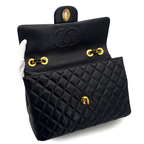 VINTAGE CHANEL MAXI MATELASSE 34 CHAIN SHOULDER BAG BLACK LAMB SKIN GOLD HARDWARE 90326767