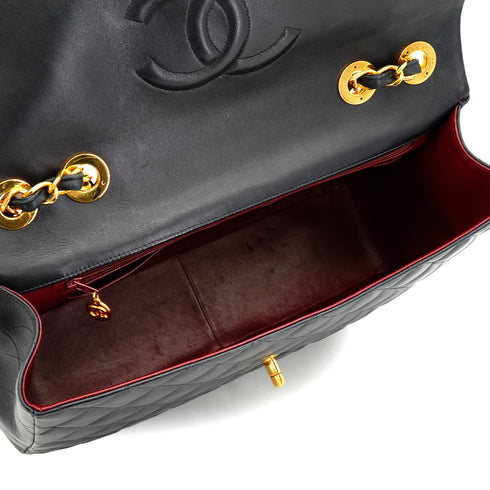 VINTAGE CHANEL MAXI MATELASSE 34 CHAIN SHOULDER BAG BLACK LAMB SKIN GOLD HARDWARE 90326767