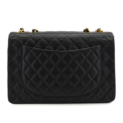 VINTAGE CHANEL MAXI MATELASSE 34 CHAIN SHOULDER BAG BLACK LAMB SKIN GOLD HARDWARE 90331293