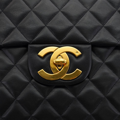 VINTAGE CHANEL MAXI MATELASSE 34 CHAIN SHOULDER BAG BLACK LAMB SKIN GOLD HARDWARE 90331293