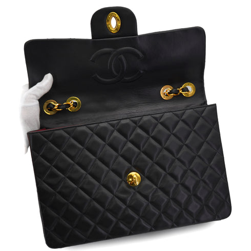 VINTAGE CHANEL MAXI MATELASSE 34 CHAIN SHOULDER BAG BLACK LAMB SKIN GOLD HARDWARE 90331293