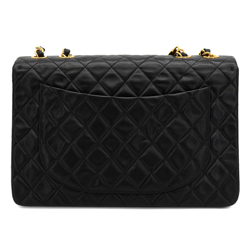VINTAGE CHANEL MAXI MATELASSE 34 CHAIN SHOULDER BAG BLACK LAMB SKIN GOLD HARDWARE 90331859