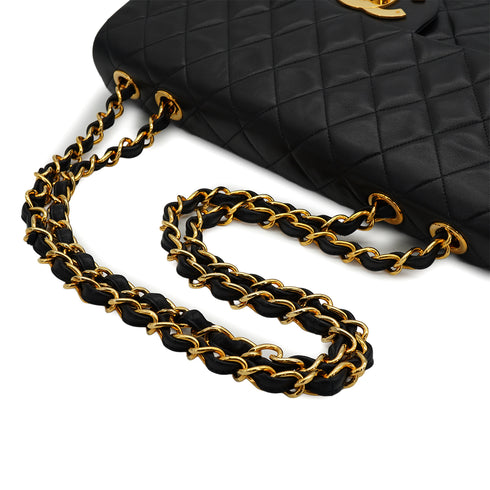 VINTAGE CHANEL MAXI MATELASSE 34 CHAIN SHOULDER BAG BLACK LAMB SKIN GOLD HARDWARE 90331859