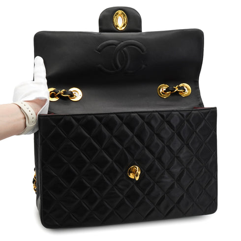 VINTAGE CHANEL MAXI MATELASSE 34 CHAIN SHOULDER BAG BLACK LAMB SKIN GOLD HARDWARE 90331859