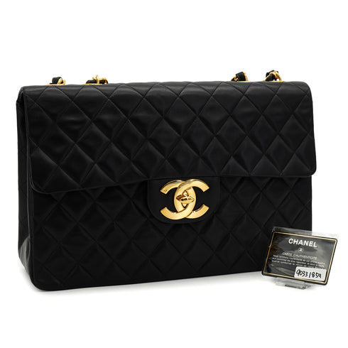 VINTAGE CHANEL MAXI MATELASSE 34 CHAIN SHOULDER BAG BLACK LAMB SKIN GOLD HARDWARE 90331859