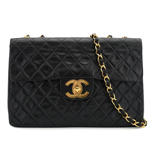 VINTAGE CHANEL MAXI MATELASSE 34 CHAIN SHOULDER BAG BLACK LAMB SKIN GOLD HARDWARE 90333719
