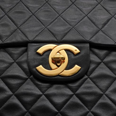 VINTAGE CHANEL MAXI MATELASSE 34 CHAIN SHOULDER BAG BLACK LAMB SKIN GOLD HARDWARE 90333719