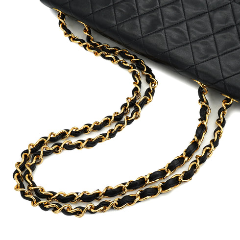 VINTAGE CHANEL MAXI MATELASSE 34 CHAIN SHOULDER BAG BLACK LAMB SKIN GOLD HARDWARE 90333719