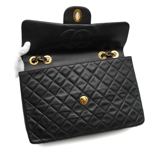 VINTAGE CHANEL MAXI MATELASSE 34 CHAIN SHOULDER BAG BLACK LAMB SKIN GOLD HARDWARE 90333719