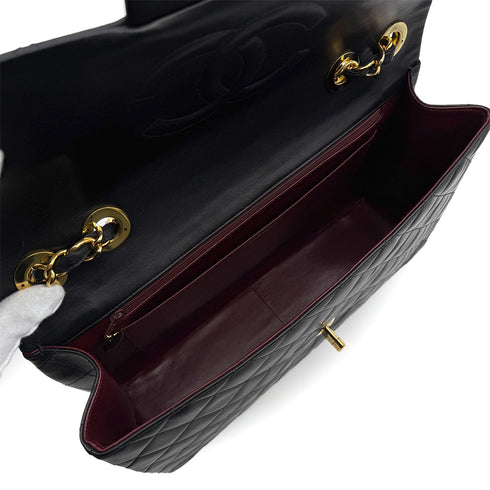 VINTAGE CHANEL MAXI MATELASSE 34 CHAIN SHOULDER BAG BLACK LAMB SKIN GOLD HARDWARE 90313536