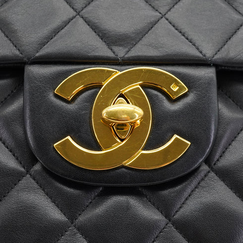VINTAGE CHANEL MAXI MATELASSE 34 CHAIN SHOULDER BAG BLACK LAMB SKIN GOLD HARDWARE 90333183
