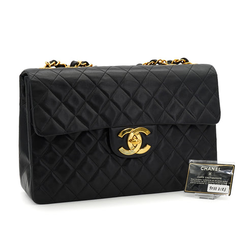 VINTAGE CHANEL MAXI MATELASSE 34 CHAIN SHOULDER BAG BLACK LAMB SKIN GOLD HARDWARE 90333183