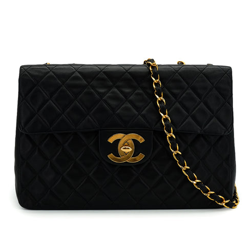 VINTAGE CHANEL MAXI MATELASSE 34 CHAIN SHOULDER BAG BLACK LAMB SKIN GOLD HARDWARE 90335308