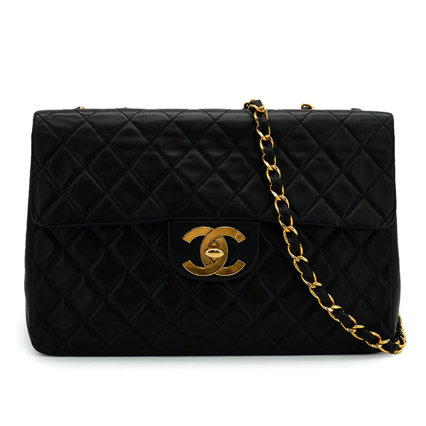 VINTAGE CHANEL MAXI MATELASSE 34 CHAIN SHOULDER BAG BLACK LAMB SKIN GOLD HARDWARE 90335308