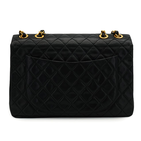 VINTAGE CHANEL MAXI MATELASSE 34 CHAIN SHOULDER BAG BLACK LAMB SKIN GOLD HARDWARE 90335308