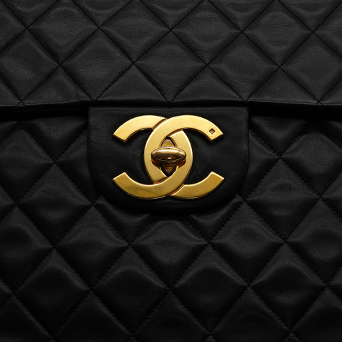 VINTAGE CHANEL MAXI MATELASSE 34 CHAIN SHOULDER BAG BLACK LAMB SKIN GOLD HARDWARE 90335308
