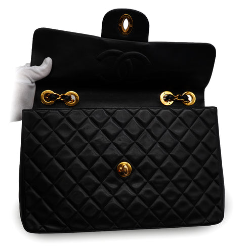 VINTAGE CHANEL MAXI MATELASSE 34 CHAIN SHOULDER BAG BLACK LAMB SKIN GOLD HARDWARE 90335308