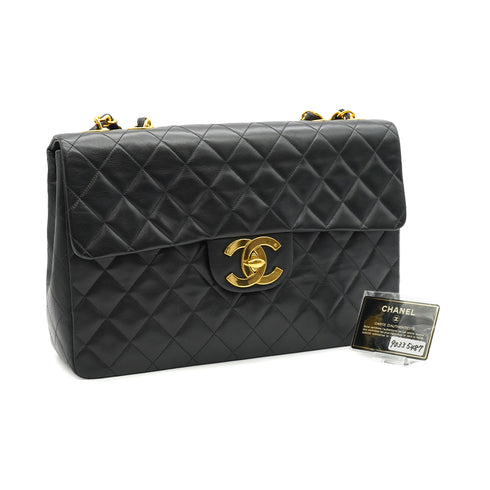 VINTAGE CHANEL MAXI MATELASSE 34 CHAIN SHOULDER BAG BLACK LAMB SKIN GOLD HARDWARE 90335487