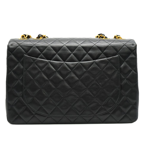 VINTAGE CHANEL MAXI MATELASSE 34 CHAIN SHOULDER BAG BLACK LAMB SKIN GOLD HARDWARE 90335487