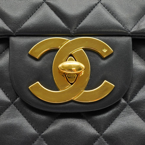 VINTAGE CHANEL MAXI MATELASSE 34 CHAIN SHOULDER BAG BLACK LAMB SKIN GOLD HARDWARE 90335487