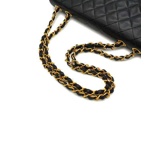 VINTAGE CHANEL MAXI MATELASSE 34 CHAIN SHOULDER BAG BLACK LAMB SKIN GOLD HARDWARE 90335487