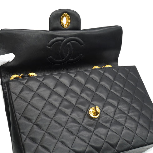 VINTAGE CHANEL MAXI MATELASSE 34 CHAIN SHOULDER BAG BLACK LAMB SKIN GOLD HARDWARE 90335487