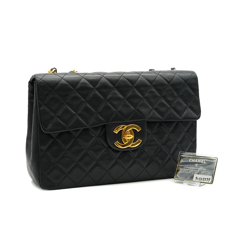 VINTAGE CHANEL MAXI MATELASSE 34 CHAIN SHOULDER BAG BLACK LAMB SKIN GOLD HARDWARE 90335599