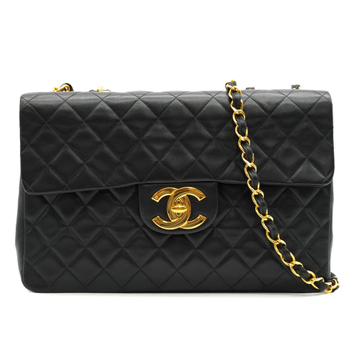 VINTAGE CHANEL MAXI MATELASSE 34 CHAIN SHOULDER BAG BLACK LAMB SKIN GOLD HARDWARE 90335599