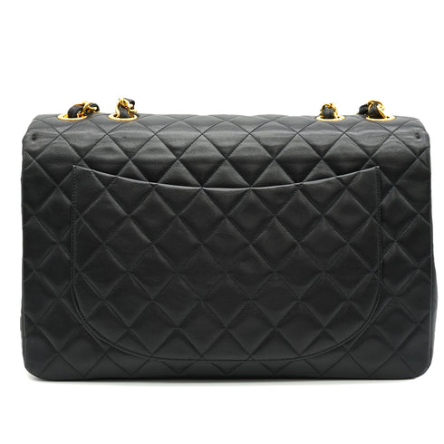 VINTAGE CHANEL MAXI MATELASSE 34 CHAIN SHOULDER BAG BLACK LAMB SKIN GOLD HARDWARE 90335599
