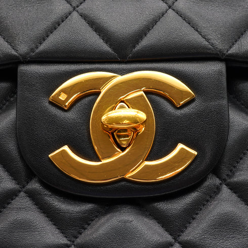 VINTAGE CHANEL MAXI MATELASSE 34 CHAIN SHOULDER BAG BLACK LAMB SKIN GOLD HARDWARE 90335599