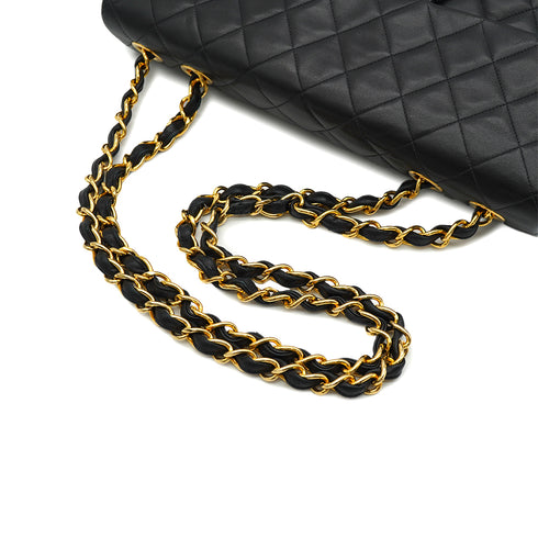 VINTAGE CHANEL MAXI MATELASSE 34 CHAIN SHOULDER BAG BLACK LAMB SKIN GOLD HARDWARE 90335599