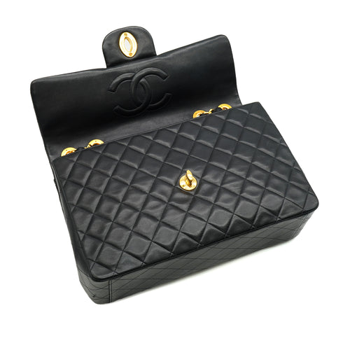 VINTAGE CHANEL MAXI MATELASSE 34 CHAIN SHOULDER BAG BLACK LAMB SKIN GOLD HARDWARE 90335599