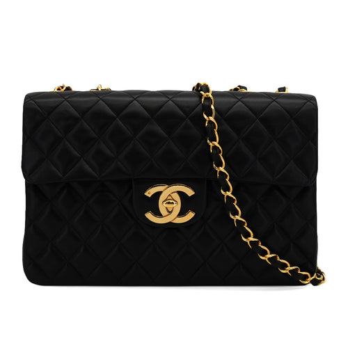 VINTAGE CHANEL MAXI MATELASSE 34 CHAIN SHOULDER BAG BLACK LAMB SKIN GOLD HARDWARE 90339153