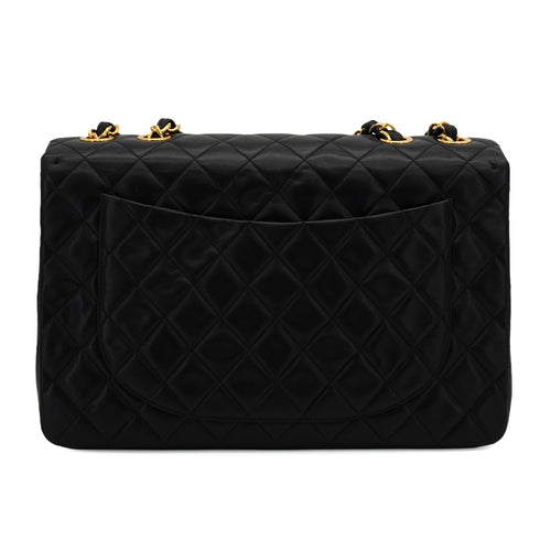 VINTAGE CHANEL MAXI MATELASSE 34 CHAIN SHOULDER BAG BLACK LAMB SKIN GOLD HARDWARE 90339153