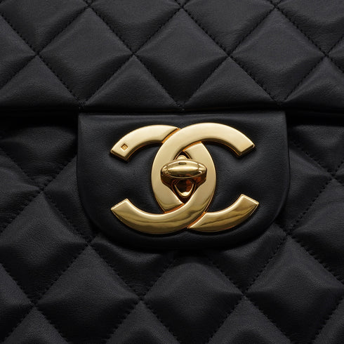 VINTAGE CHANEL MAXI MATELASSE 34 CHAIN SHOULDER BAG BLACK LAMB SKIN GOLD HARDWARE 90339153