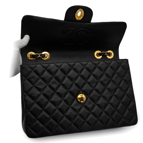 VINTAGE CHANEL MAXI MATELASSE 34 CHAIN SHOULDER BAG BLACK LAMB SKIN GOLD HARDWARE 90339153