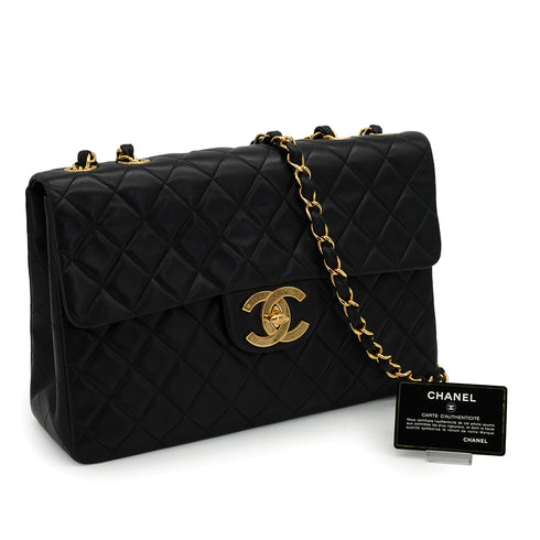 VINTAGE CHANEL MAXI MATELASSE 34 CHAIN SHOULDER BAG BLACK LAMB SKIN GOLD HARDWARE 90339164