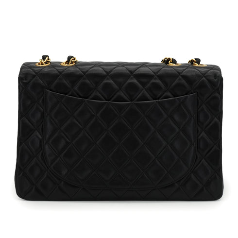 VINTAGE CHANEL MAXI MATELASSE 34 CHAIN SHOULDER BAG BLACK LAMB SKIN GOLD HARDWARE 90339164