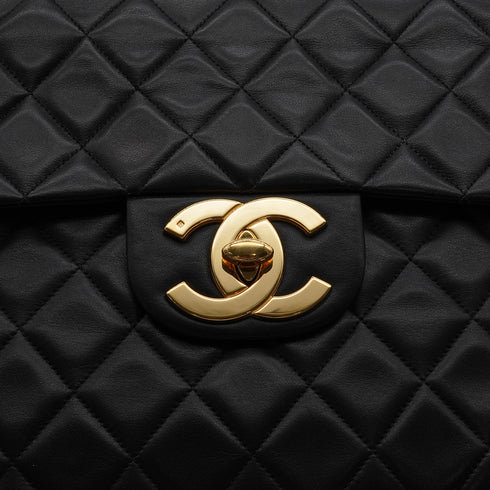 VINTAGE CHANEL MAXI MATELASSE 34 CHAIN SHOULDER BAG BLACK LAMB SKIN GOLD HARDWARE 90339164