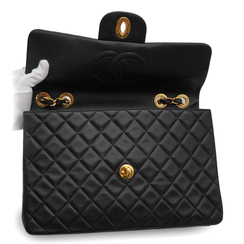 VINTAGE CHANEL MAXI MATELASSE 34 CHAIN SHOULDER BAG BLACK LAMB SKIN GOLD HARDWARE 90339164