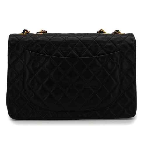 VINTAGE CHANEL MAXI MATELASSE 34 CHAIN SHOULDER BAG BLACK LAMB SKIN GOLD HARDWARE 90340137