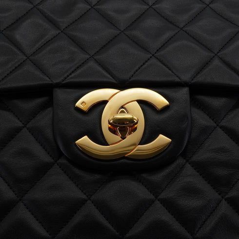VINTAGE CHANEL MAXI MATELASSE 34 CHAIN SHOULDER BAG BLACK LAMB SKIN GOLD HARDWARE 90340137