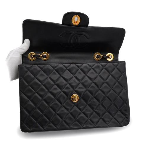 VINTAGE CHANEL MAXI MATELASSE 34 CHAIN SHOULDER BAG BLACK LAMB SKIN GOLD HARDWARE 90340137