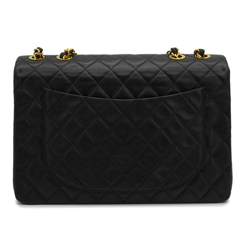 VINTAGE CHANEL MAXI MATELASSE 34 CHAIN SHOULDER BAG BLACK LAMB SKIN GOLD HARDWARE 90340140