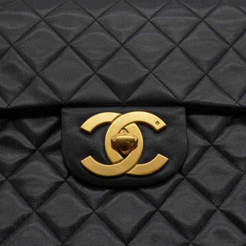 VINTAGE CHANEL MAXI MATELASSE 34 CHAIN SHOULDER BAG BLACK LAMB SKIN GOLD HARDWARE 90340140