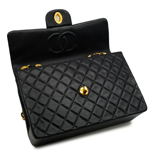 VINTAGE CHANEL MAXI MATELASSE 34 CHAIN SHOULDER BAG BLACK LAMB SKIN GOLD HARDWARE 90340140