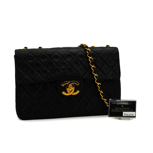 VINTAGE CHANEL MAXI MATELASSE 34 CHAIN SHOULDER BAG BLACK LAMB SKIN GOLD HARDWARE 90340504