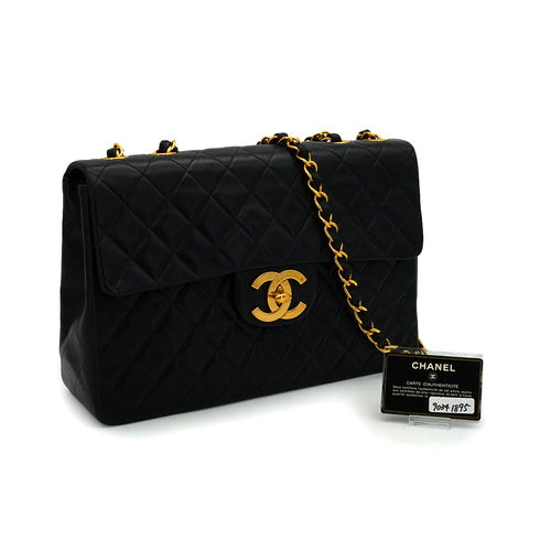 VINTAGE CHANEL MAXI MATELASSE 34 CHAIN SHOULDER BAG BLACK LAMB SKIN GOLD HARDWARE 90341895