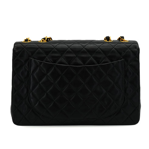 VINTAGE CHANEL MAXI MATELASSE 34 CHAIN SHOULDER BAG BLACK LAMB SKIN GOLD HARDWARE 90341895